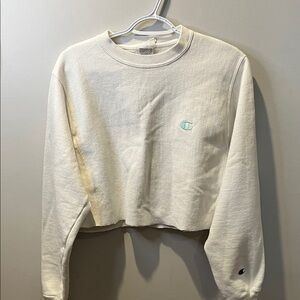 Champion Women's Off-White Cropped Hoodie